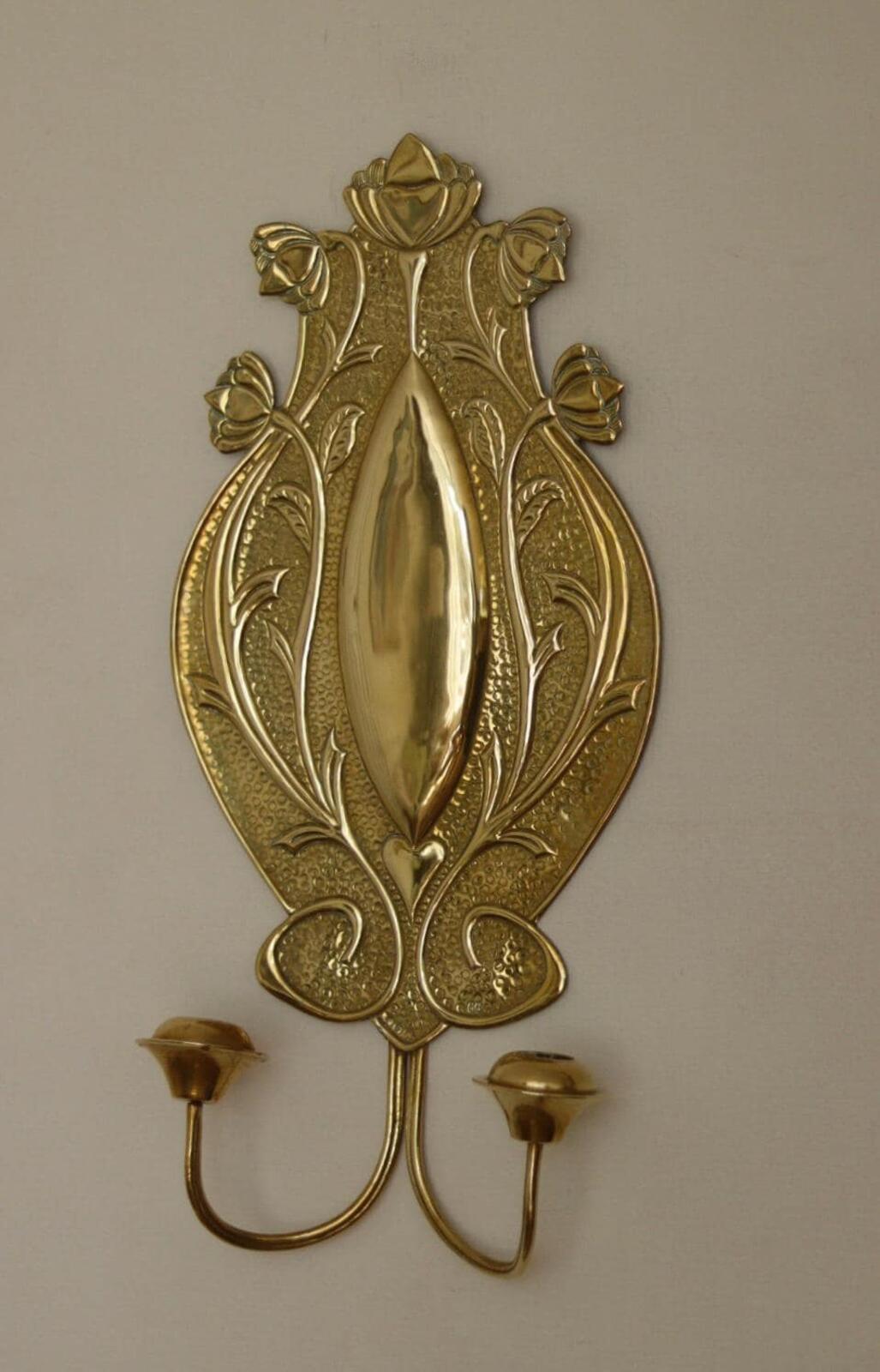 Pair Of Double Arm Art Nouveau Style Swedish Brass Sconces