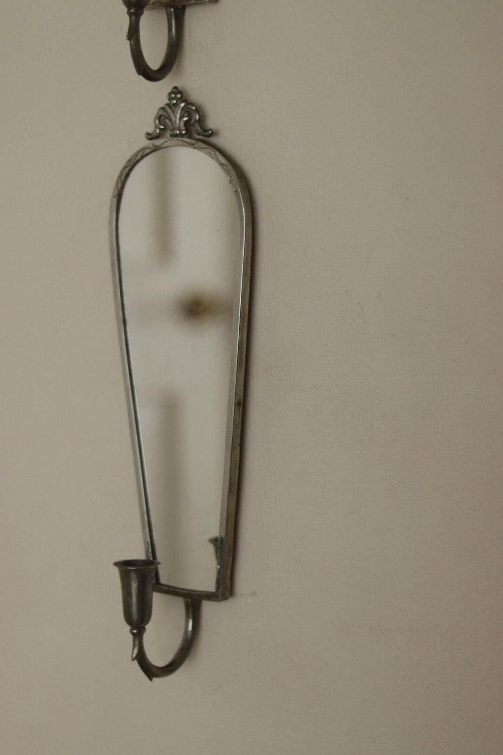 Pair of Mid Century Swedish Pewter Sconces with Mirror By Svenskt - Tenn