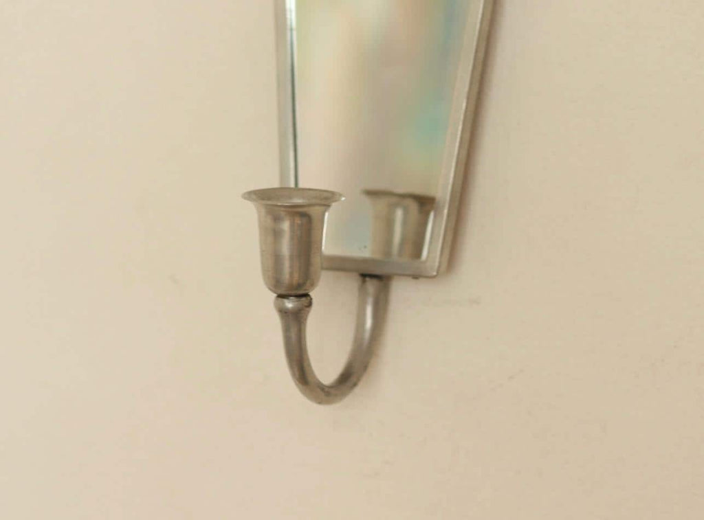 Pair of Mid Century Swedish Pewter Sconces with Mirror