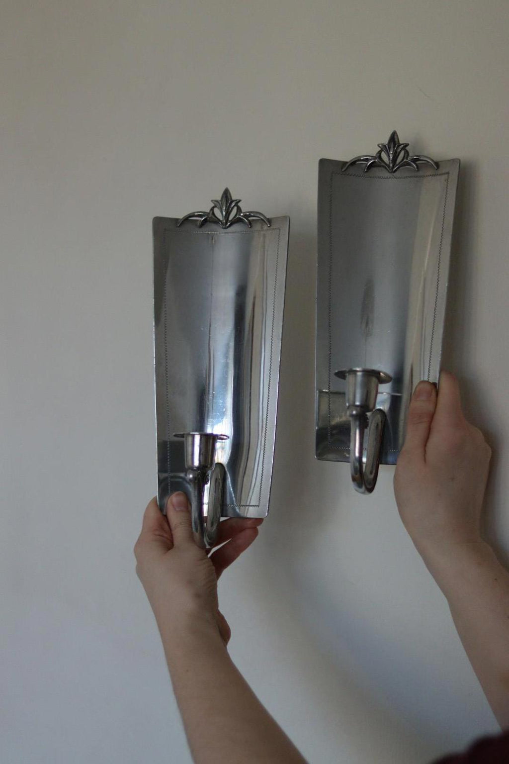 Pair of Mid Century Swedish Pewter Sconces by Svenskt Tenn