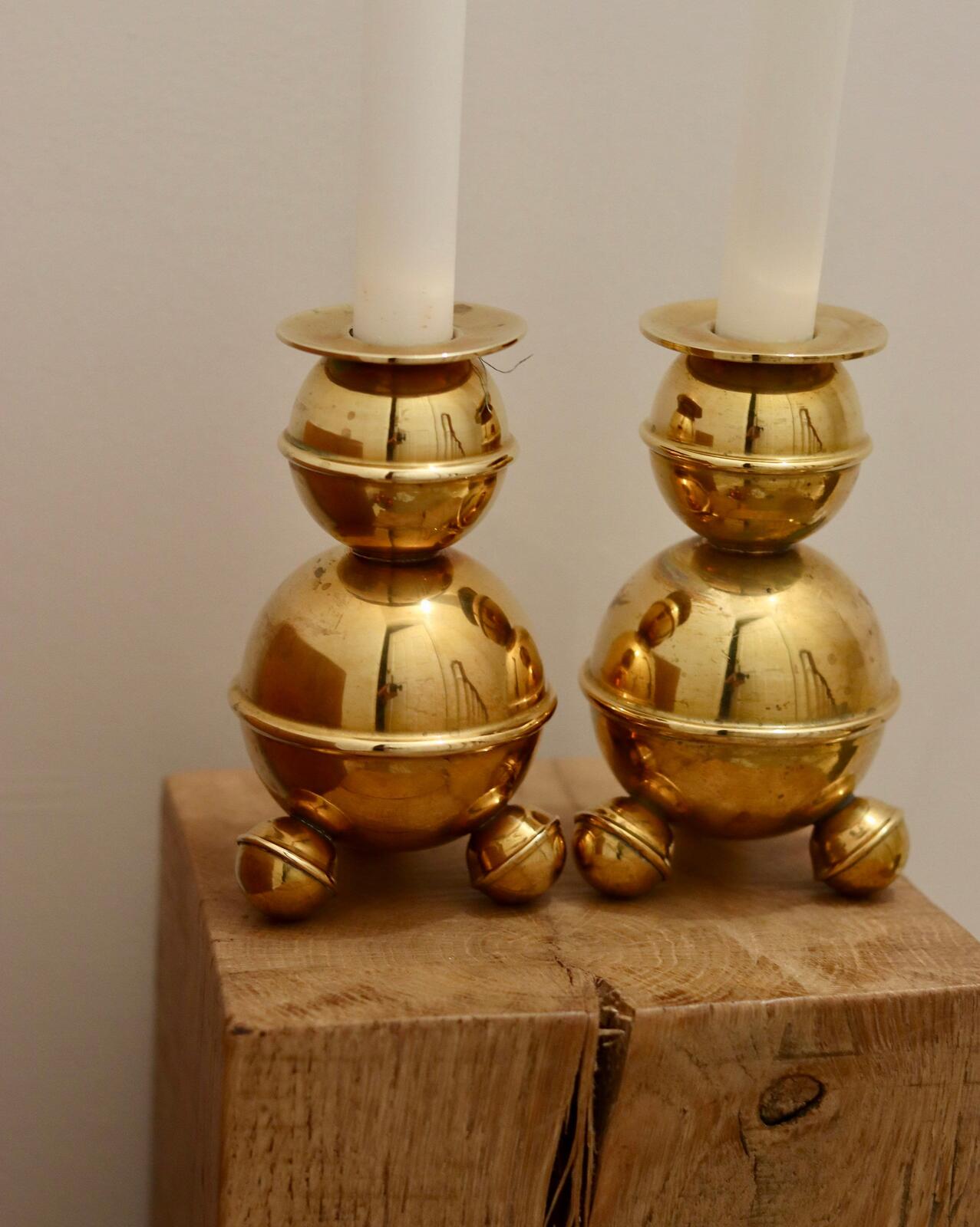 Pair of Mid-Century Swedish Brass Candle Holders by ALB Lindstrom Eskiltuna
