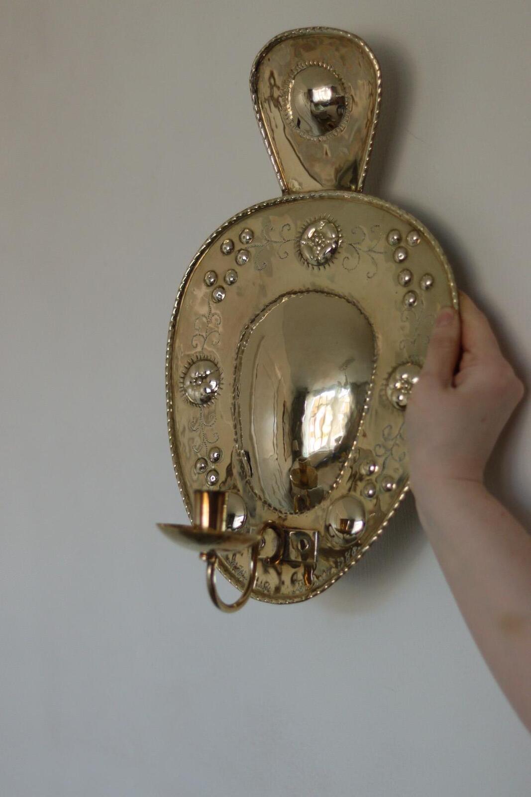 Pair Large baroque Style Mid Century Swedish Brass Sconces