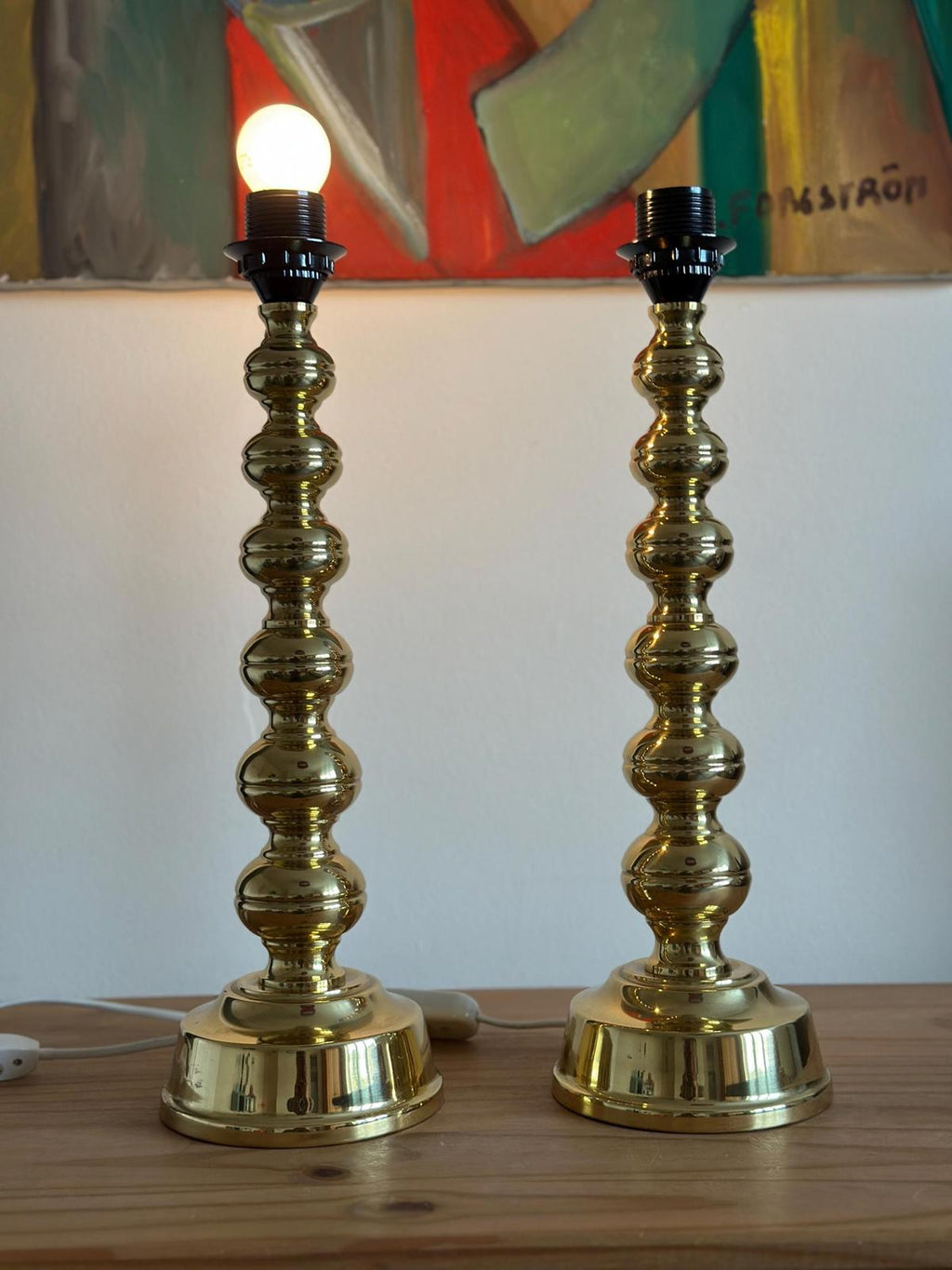 Pair of Mid Century Swedish Brass Lamps by Enco