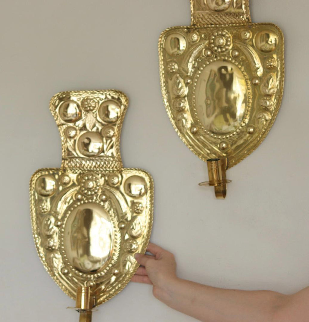 Large Baroque Style Mid-Century Brass Swedish Sconces