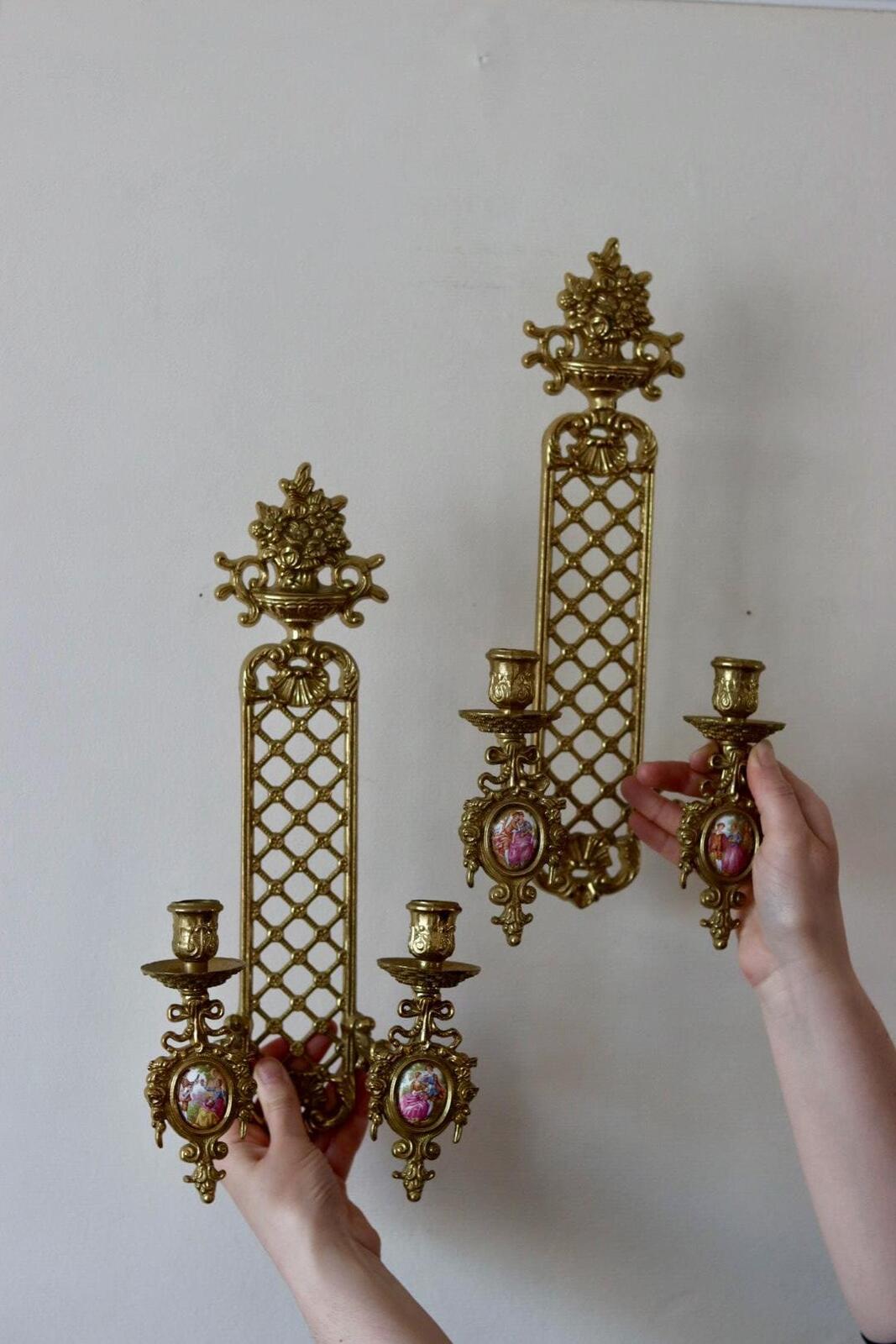 Pair Of Vintage French Brass Sconces