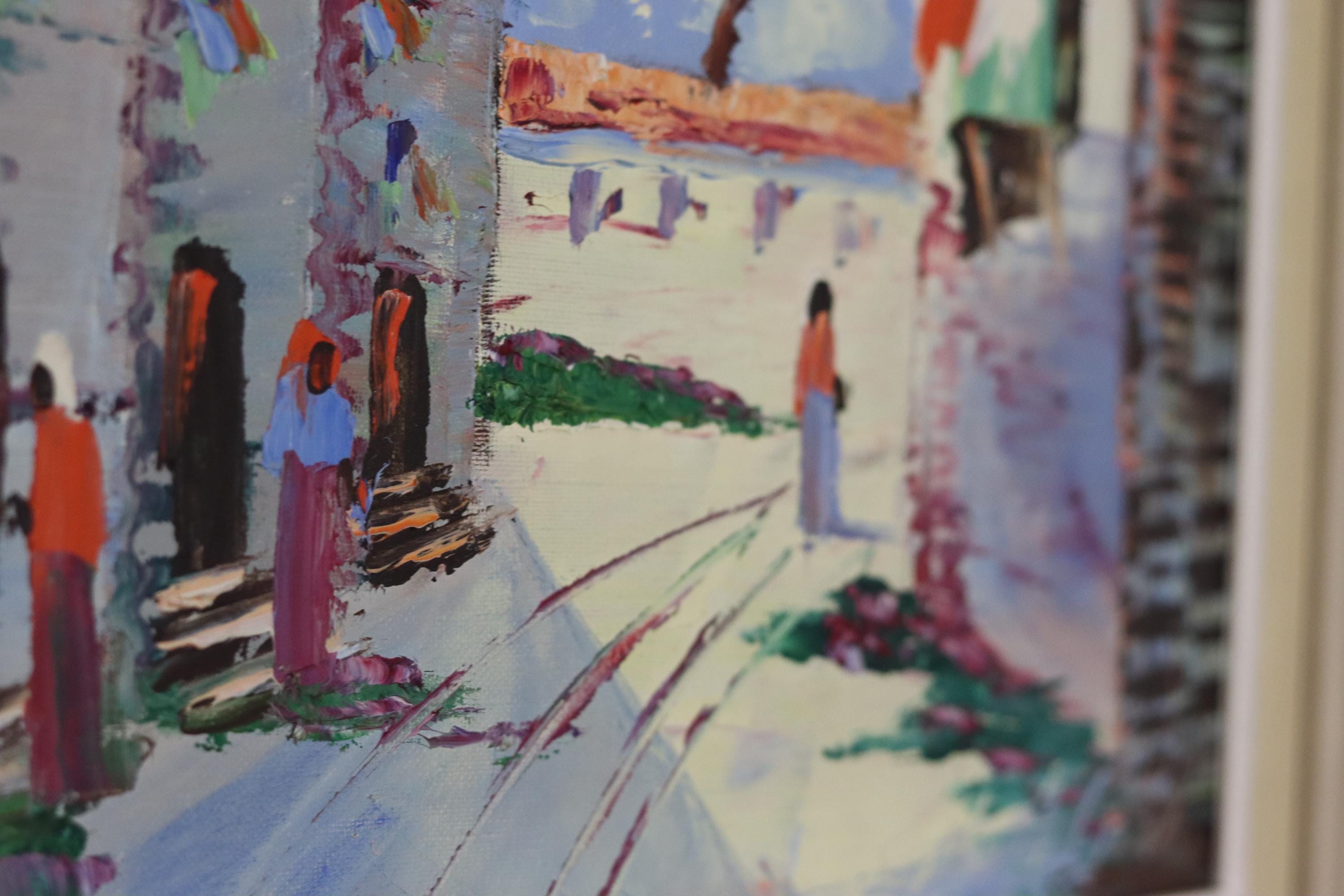 1950's Original Swedish Modernist Oil on Canvas Painting "Street View " by CHARLES SCHÖLANDER- Vintage & Framed Noah Ancienne