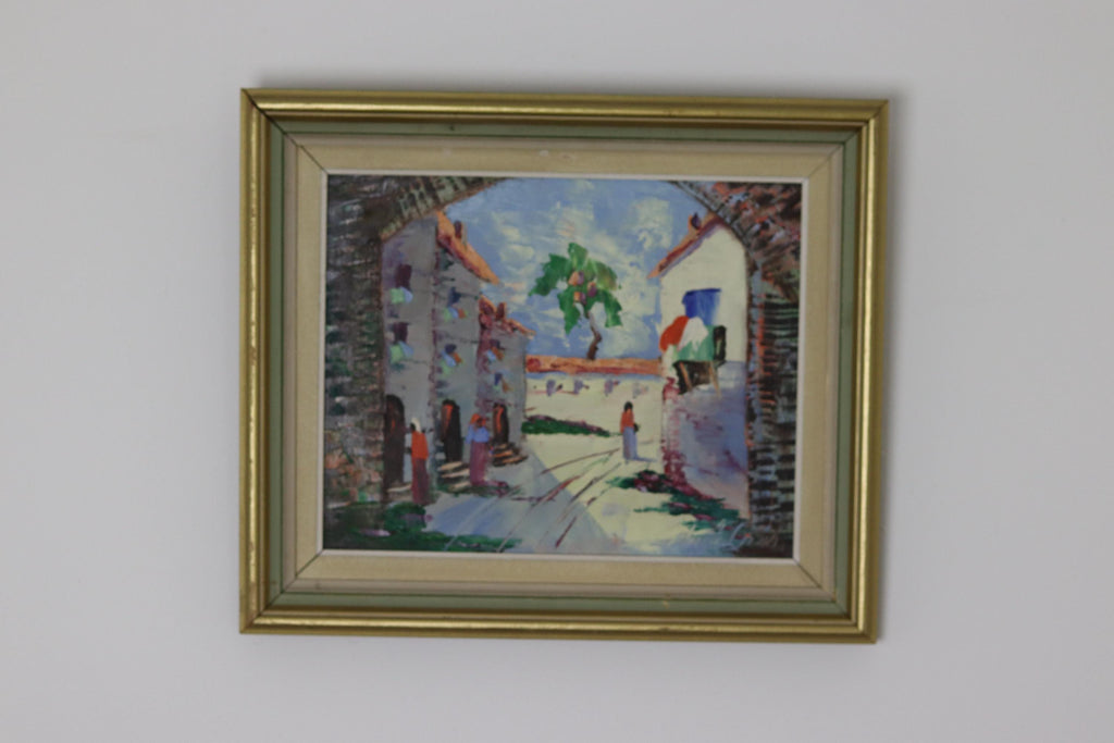 1950's Original Swedish Modernist Oil on Canvas Painting "Street View " by CHARLES SCHÖLANDER- Vintage & Framed Noah Ancienne