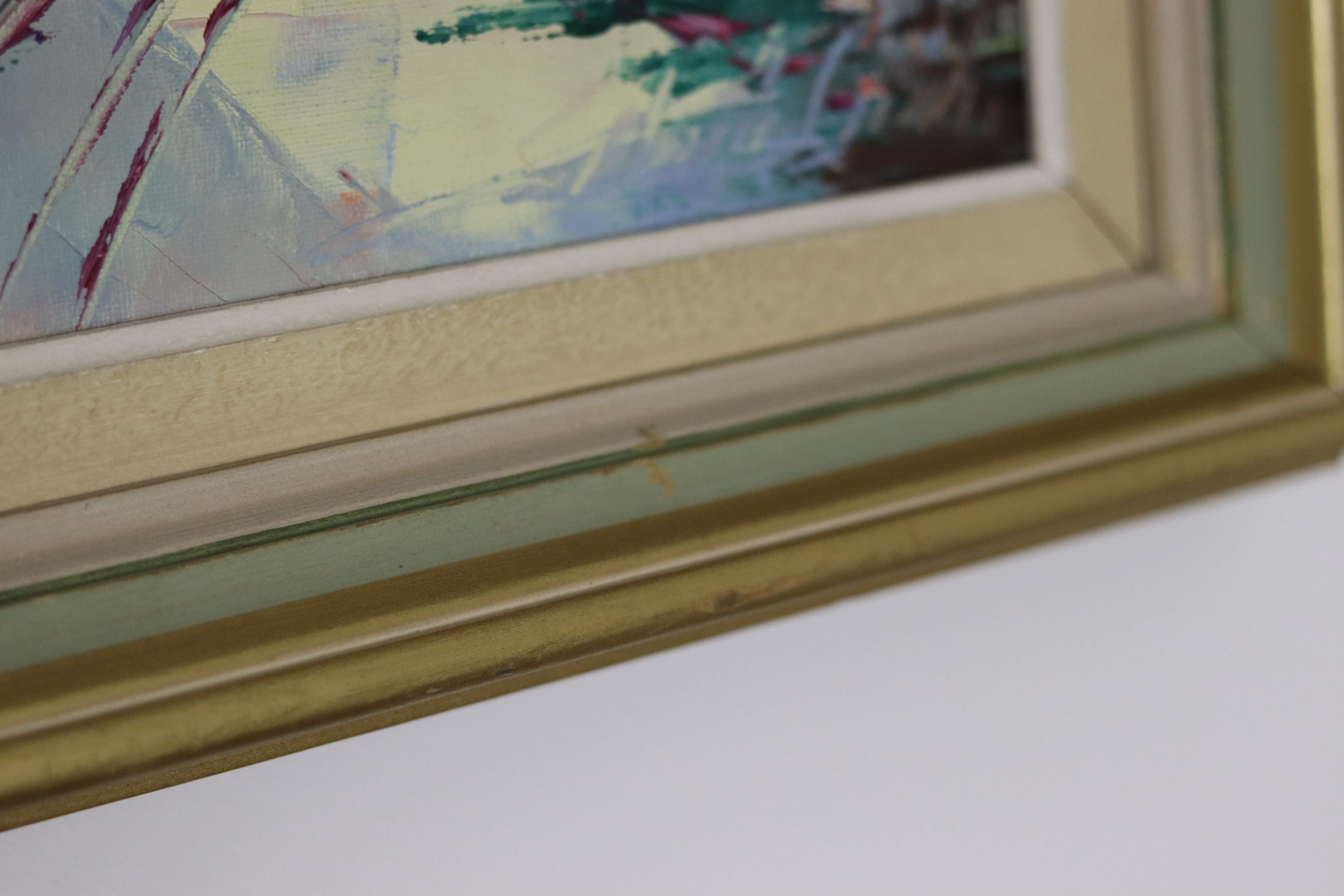 1950's Original Swedish Modernist Oil on Canvas Painting "Street View " by CHARLES SCHÖLANDER- Vintage & Framed Noah Ancienne