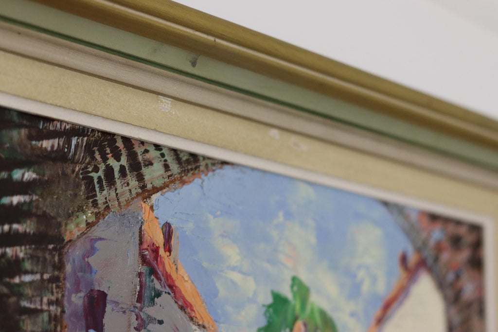 1950's Original Swedish Modernist Oil on Canvas Painting "Street View " by CHARLES SCHÖLANDER- Vintage & Framed Noah Ancienne