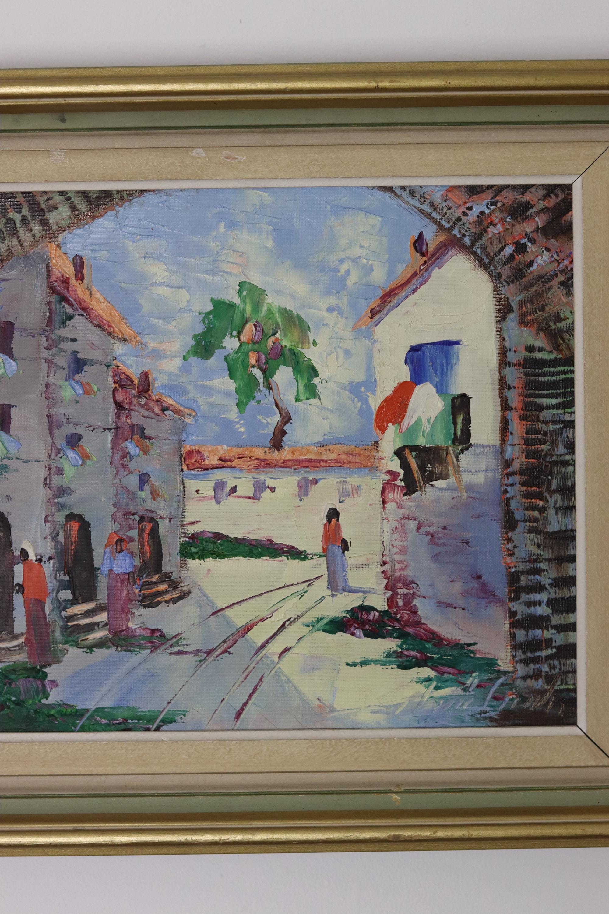 1950's Original Swedish Modernist Oil on Canvas Painting "Street View " by CHARLES SCHÖLANDER- Vintage & Framed Noah Ancienne