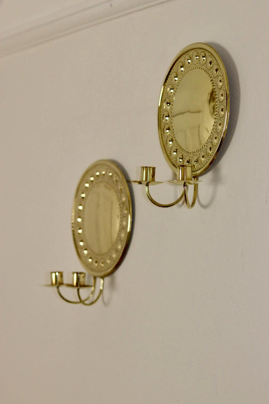 1970's Pair Of Swedish Brass Sconces Noah Ancienne