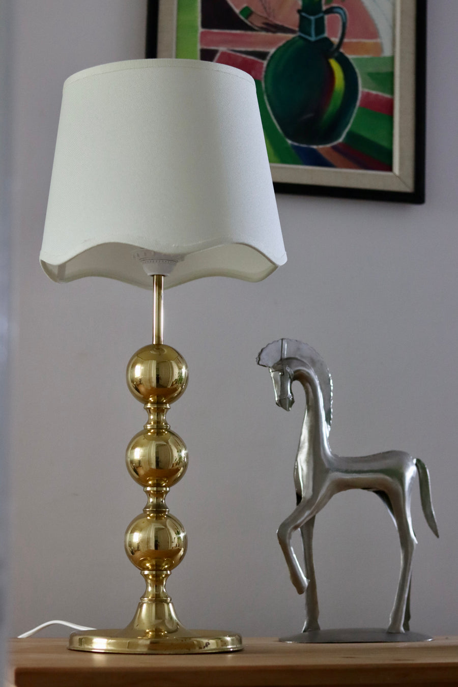 1970's Tall Swedish Brass Bobbin lamp Noah Ancienne