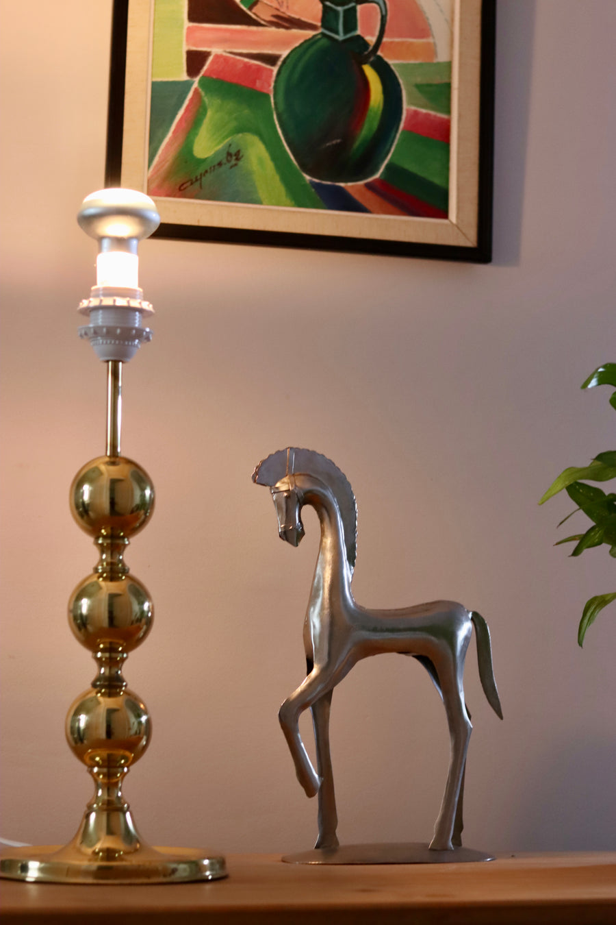 1970's Tall Swedish Brass Bobbin lamp Noah Ancienne