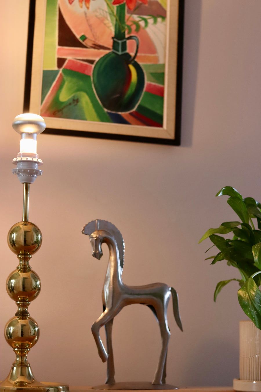1970's Tall Swedish Brass Bobbin lamp Noah Ancienne