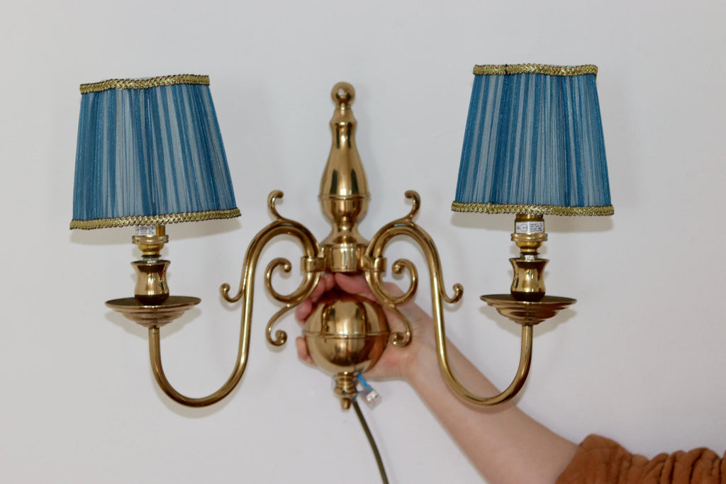 1990;s Pair of Vintage English Sconces with French Shades Noah Ancienne