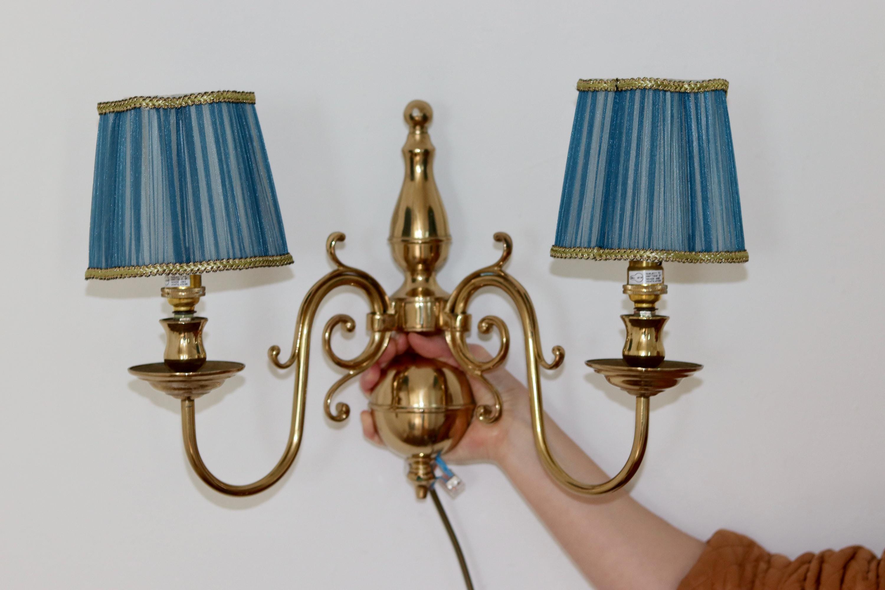 1990;s Pair of Vintage English Sconces with French Shades Noah Ancienne