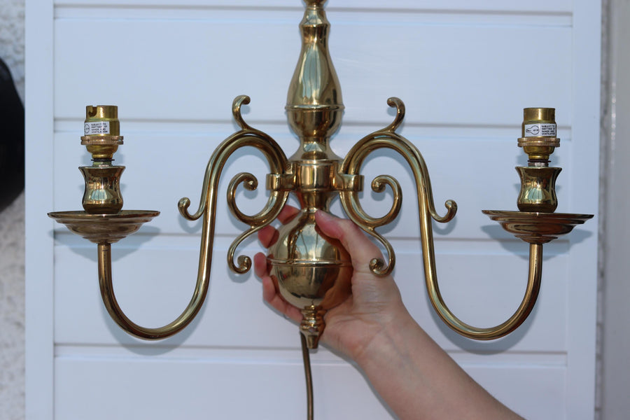 1990;s Pair of Vintage English Sconces with French Shades Noah Ancienne