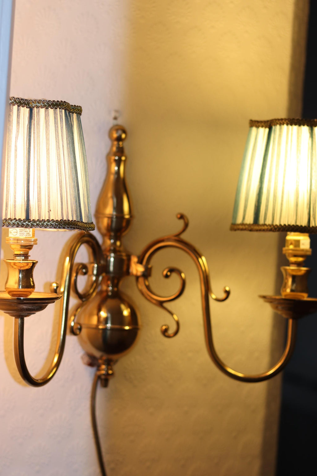 1990;s Pair of Vintage English Sconces with French Shades Noah Ancienne