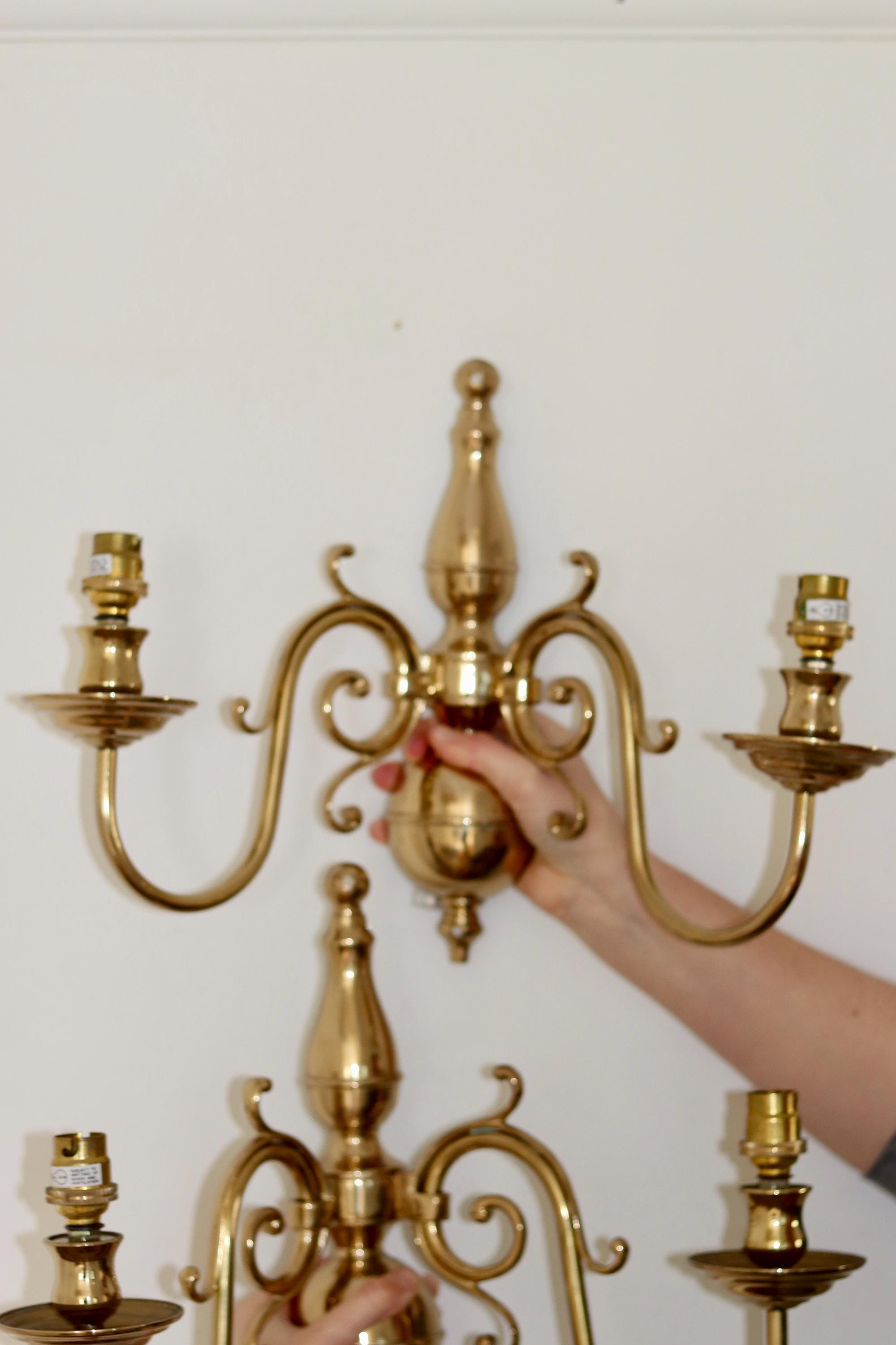 1990;s Pair of Vintage English Sconces with French Shades Noah Ancienne