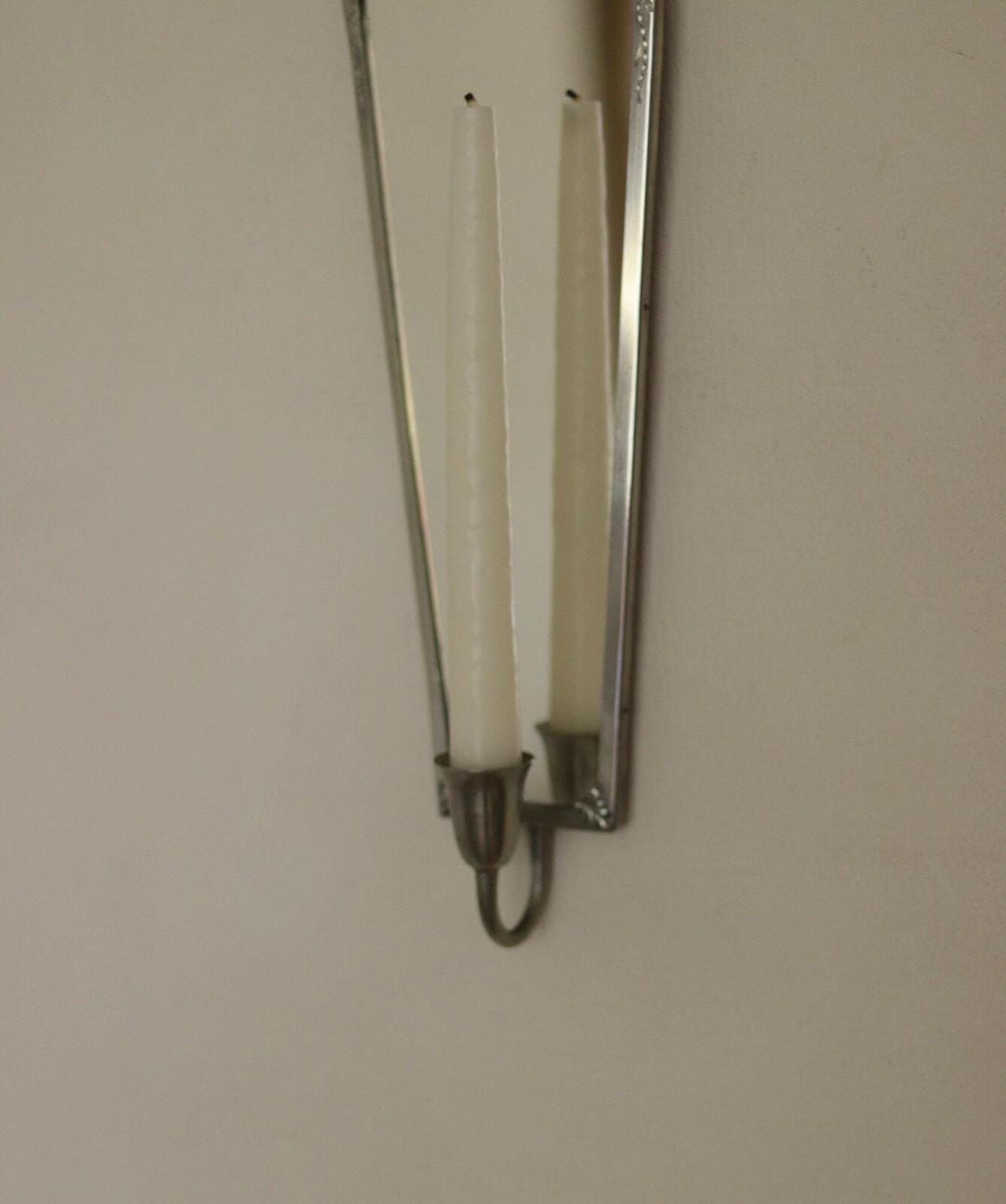 Pair of Mid Century Swedish Pewter Sconces with Mirror