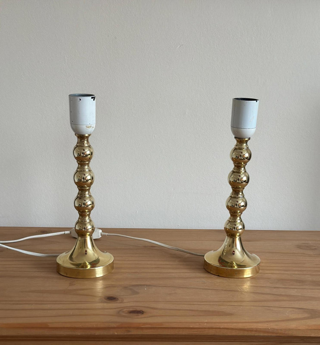Pair of Mid Century Swedish Brass Lamps with French Scallop Shades