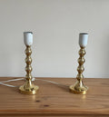 Pair of Mid Century Swedish Brass Lamps with French Scallop Shades