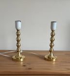Pair of Mid Century Swedish Brass Lamps with French Scallop Shades