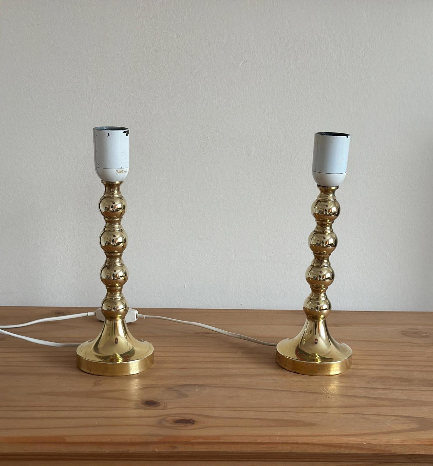 Pair of Mid Century Swedish Brass Lamps with French Scallop Shades