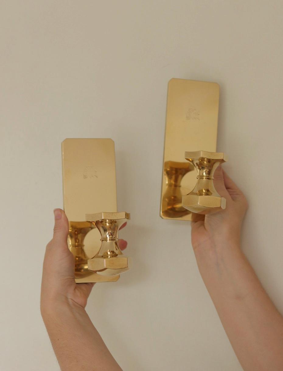 Pair Of Swedish Brass Sconces By GUSUM 1991