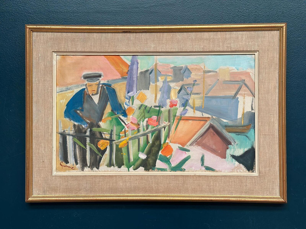 “Figure by a Fence with Flowers” by Carl Gunne