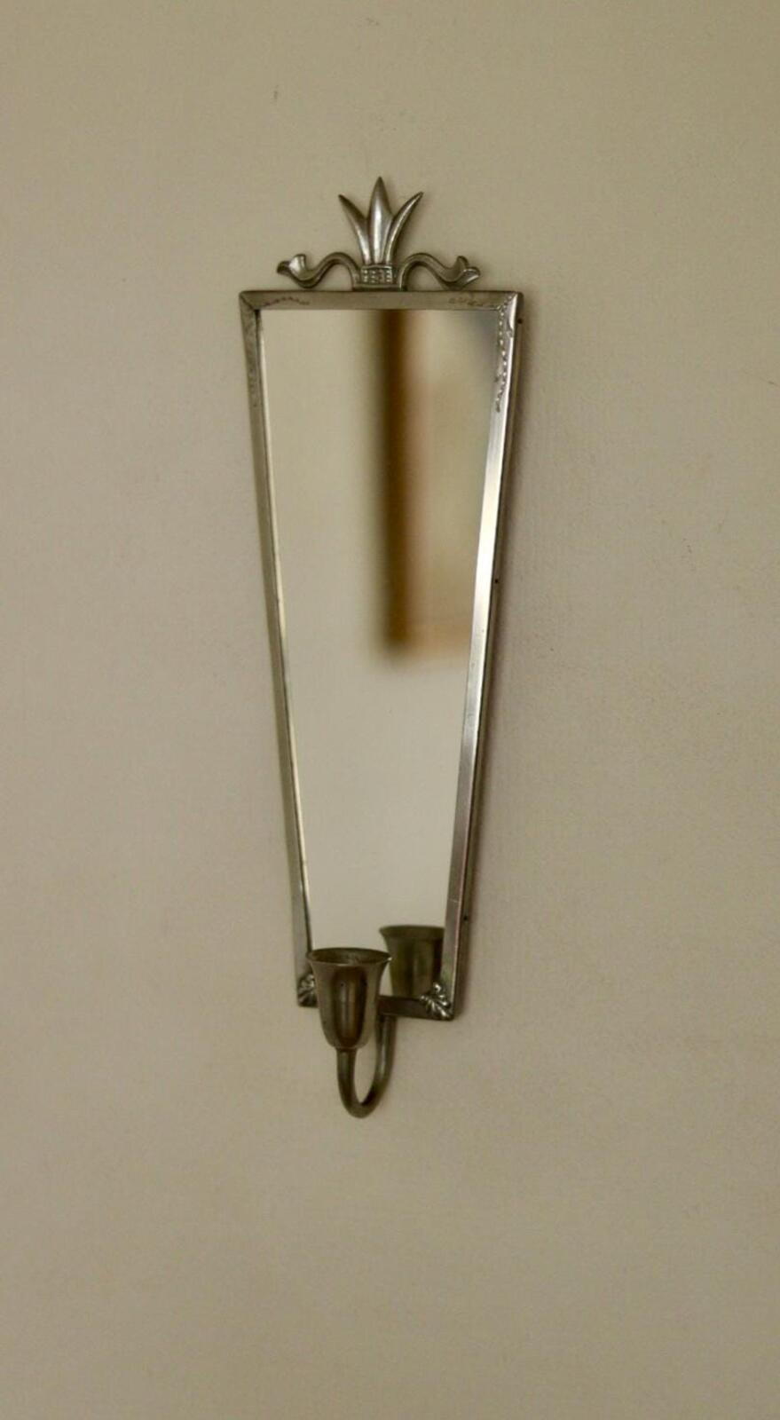 Pair of Mid Century Swedish Pewter Sconces with Mirror