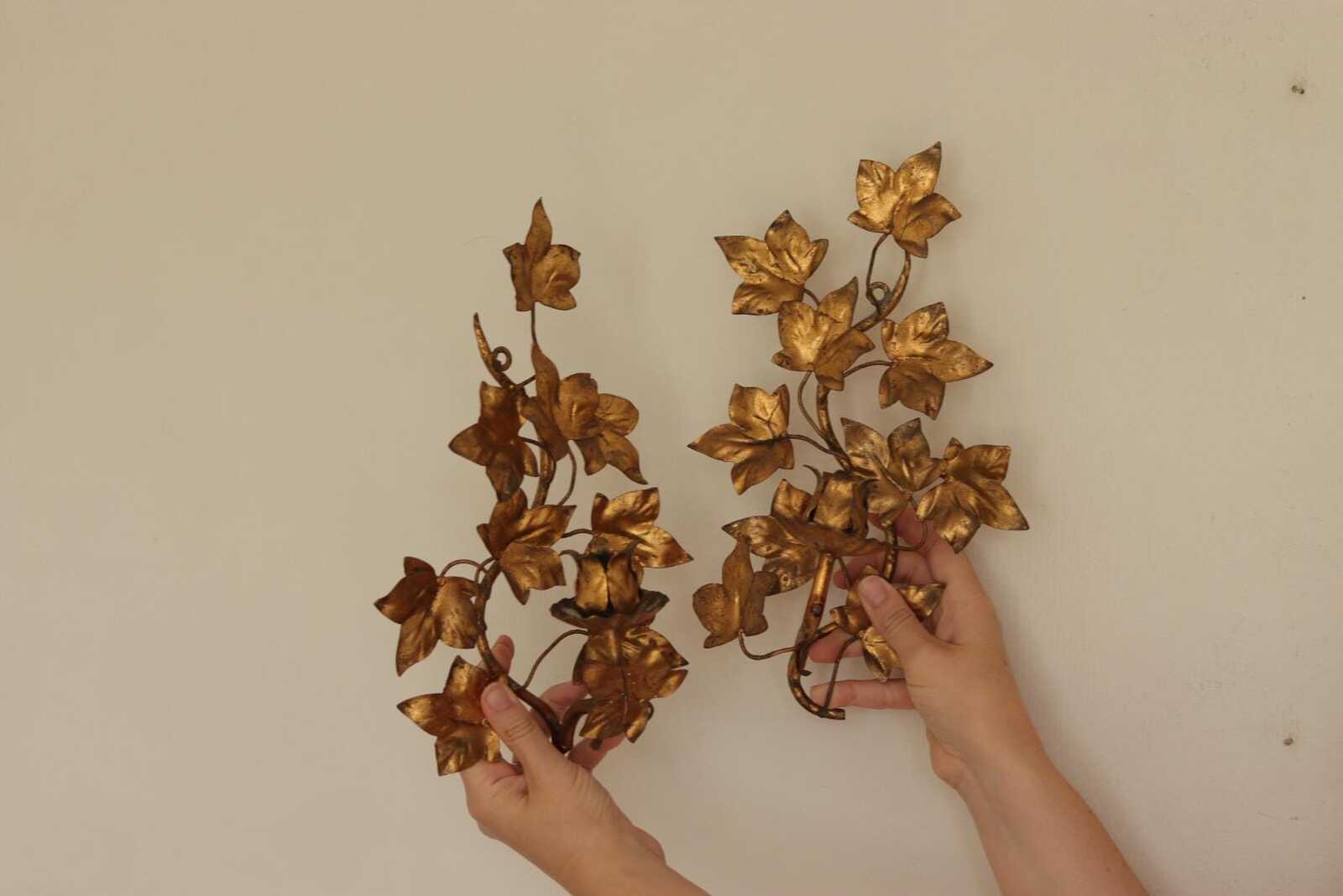 Pair of Mid-Century Italian Gilded Sconces By Florentia