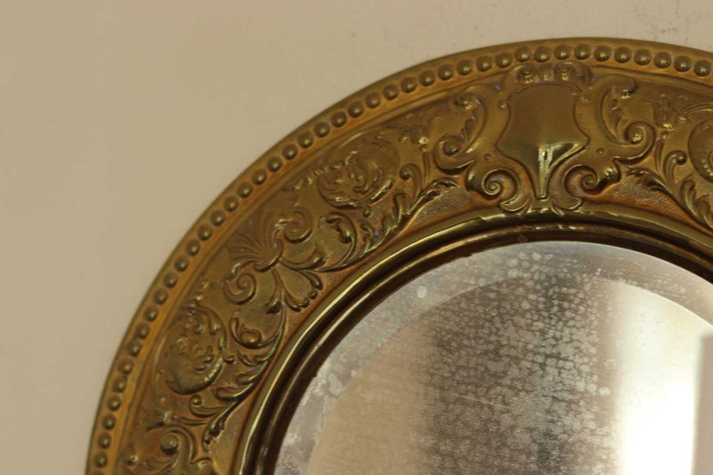 Pair of Swedish Double Arm Mid Century Style Brass Sconces with Mirror