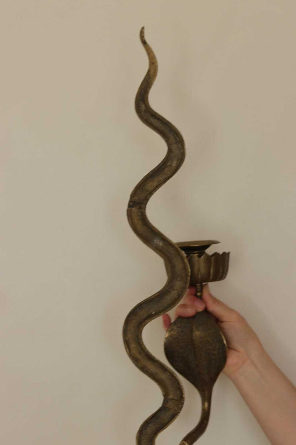 Pair of Egyptian Revival Style Engraved Brass Cobra Sconces
