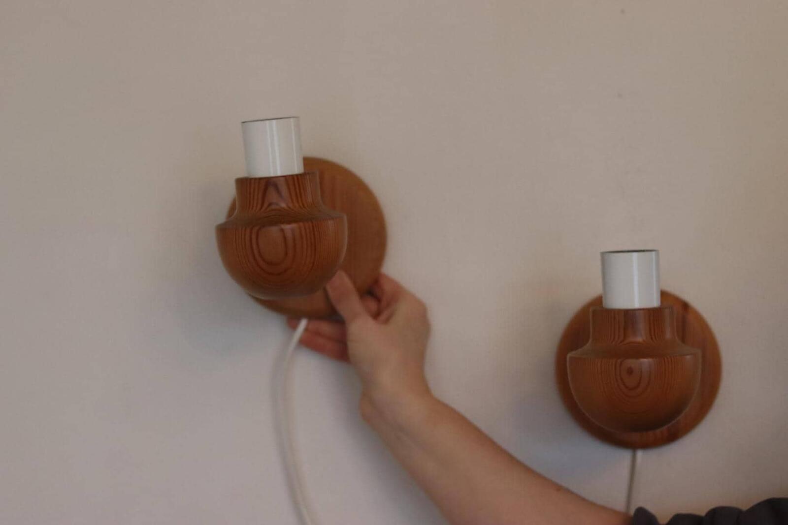 Pair of Vintage Wall Lamps by Ikea – Pine Wood Lamps