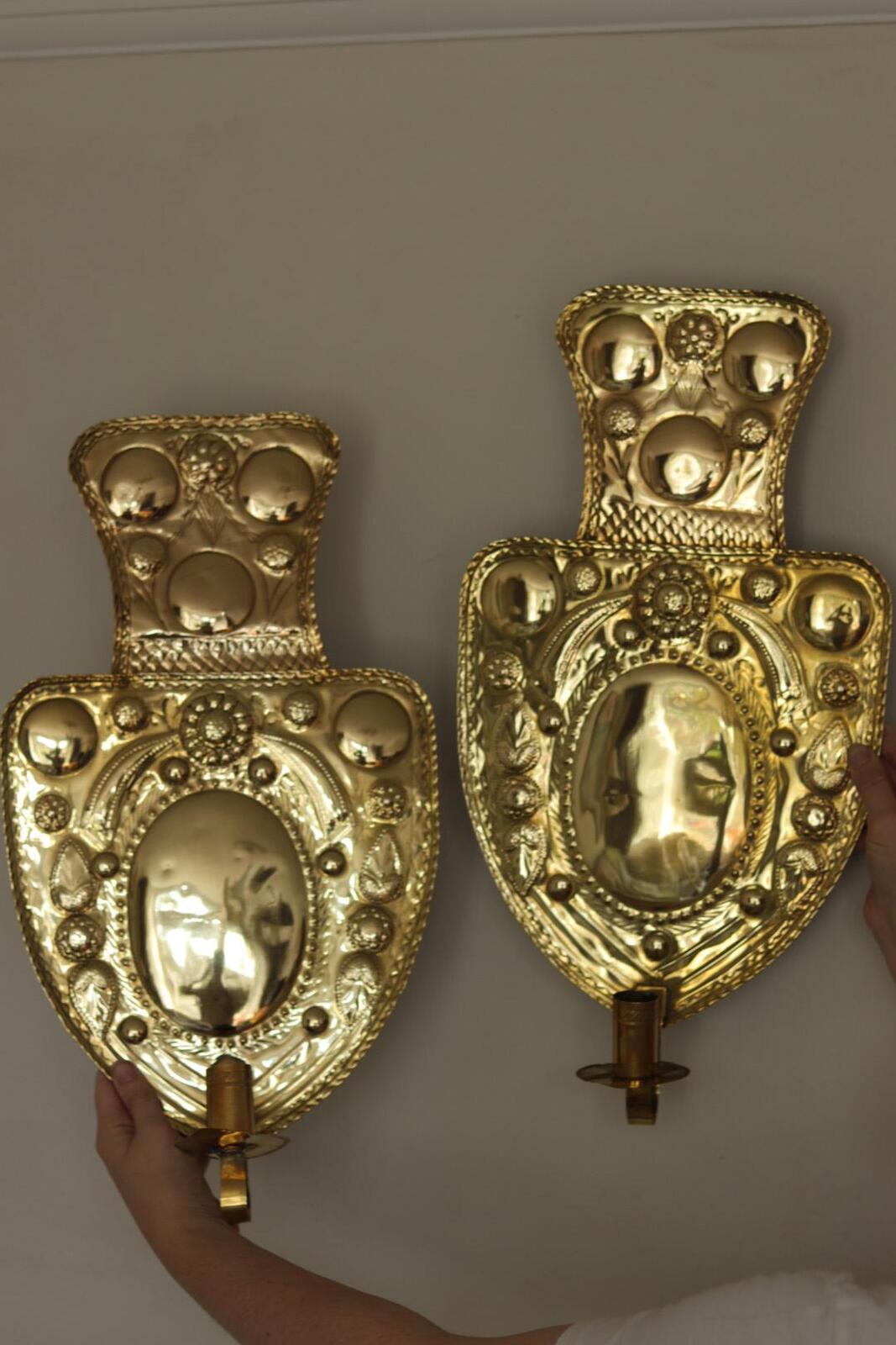 Large Baroque Style Mid-Century Brass Swedish Sconces