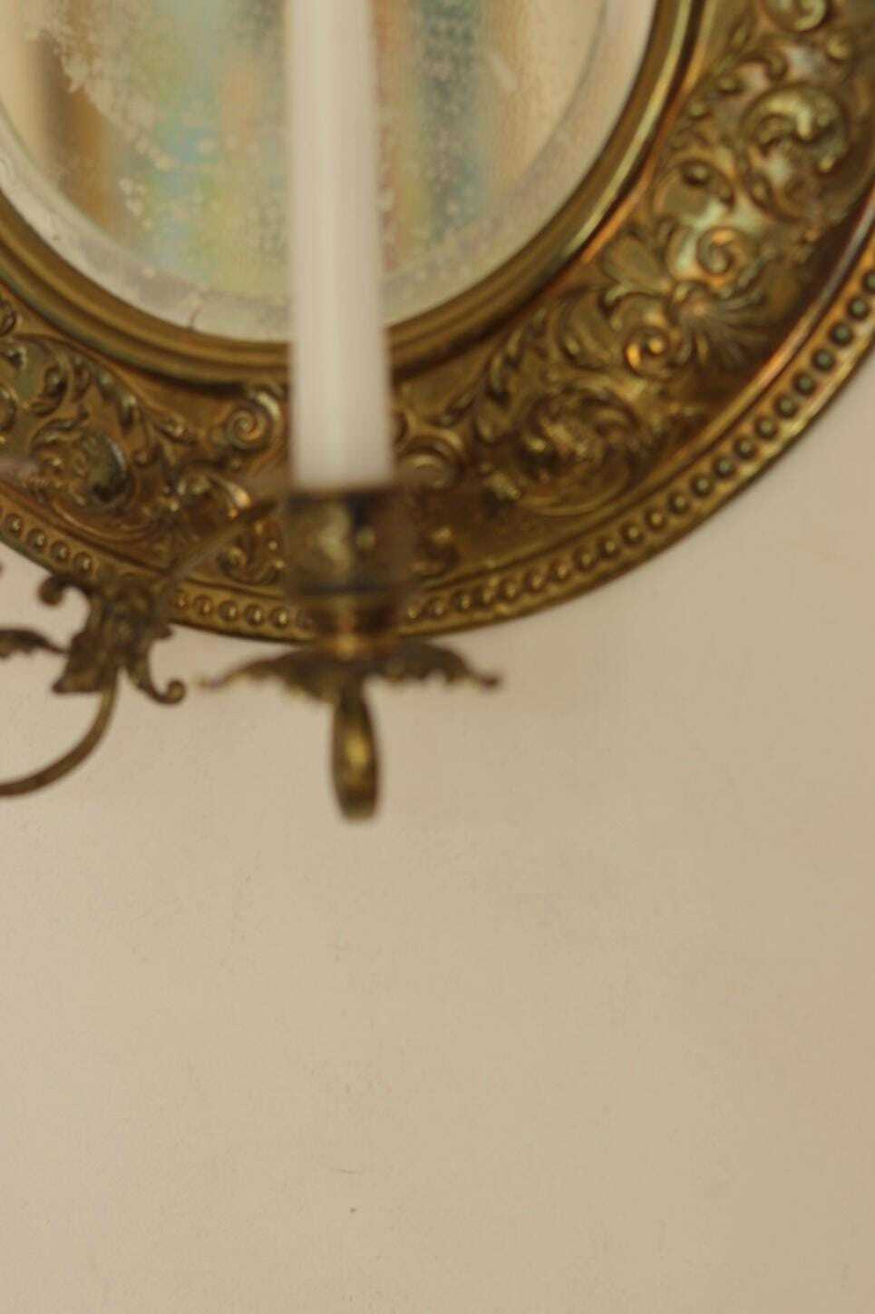 Pair of Swedish Double Arm Mid Century Style Brass Sconces with Mirror