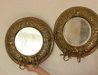 Pair of Swedish Double Arm Mid Century Style Brass Sconces with Mirror