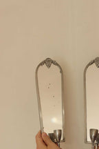 Pair of Mid Century Swedish Pewter Sconces with Mirror