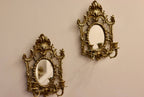 Pair of Antique  Brass Sconces with Mirror