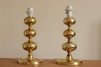Pair of Swedish Brass Bobbin Table lamp by NAFA Nybro Armaturfabrik AB