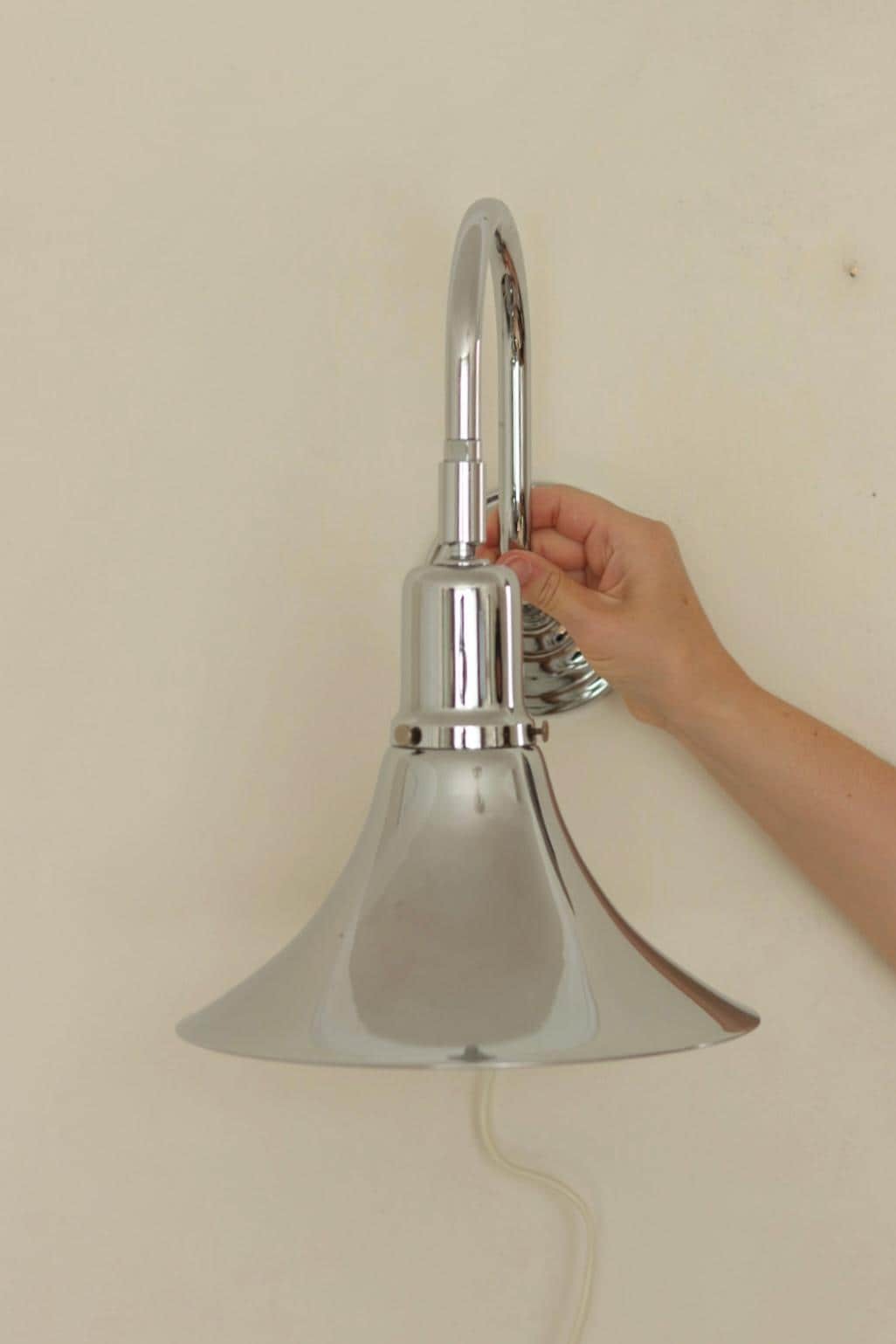 Danish 1960's Pair of Statement Trump Shape Lights in Chrome, designed by Börje Claes for Norlett Elit.