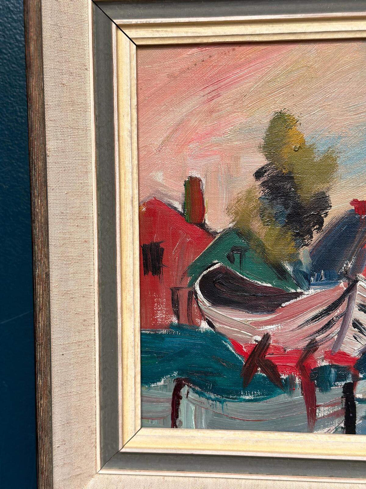 “Boats in Fishing Village” by Louis Zelig (1922–1993)
