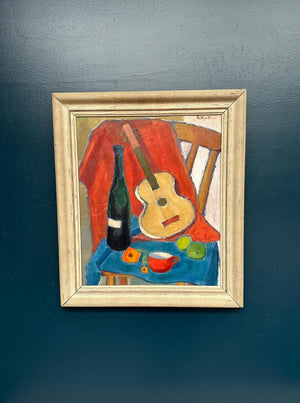 “Still Life with Guitar and Wine Bottle”