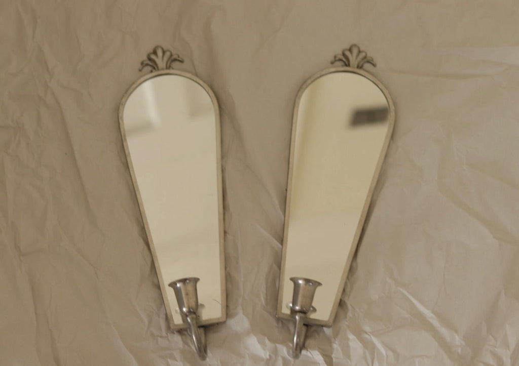 Pair of Mid Century Swedish Pewter Sconces with Mirror