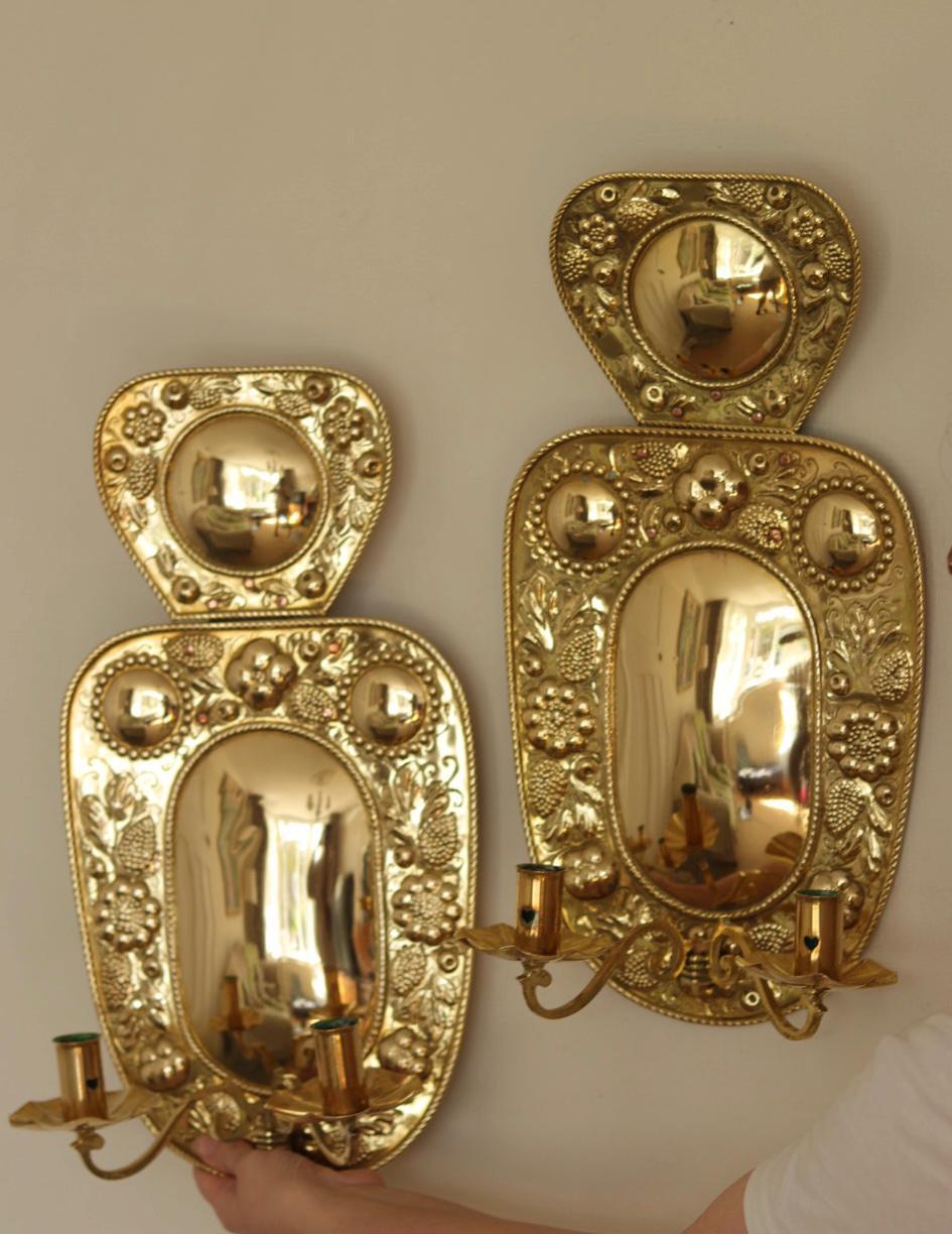 Baroque Style  Mid-Century Brass Swedish Sconces