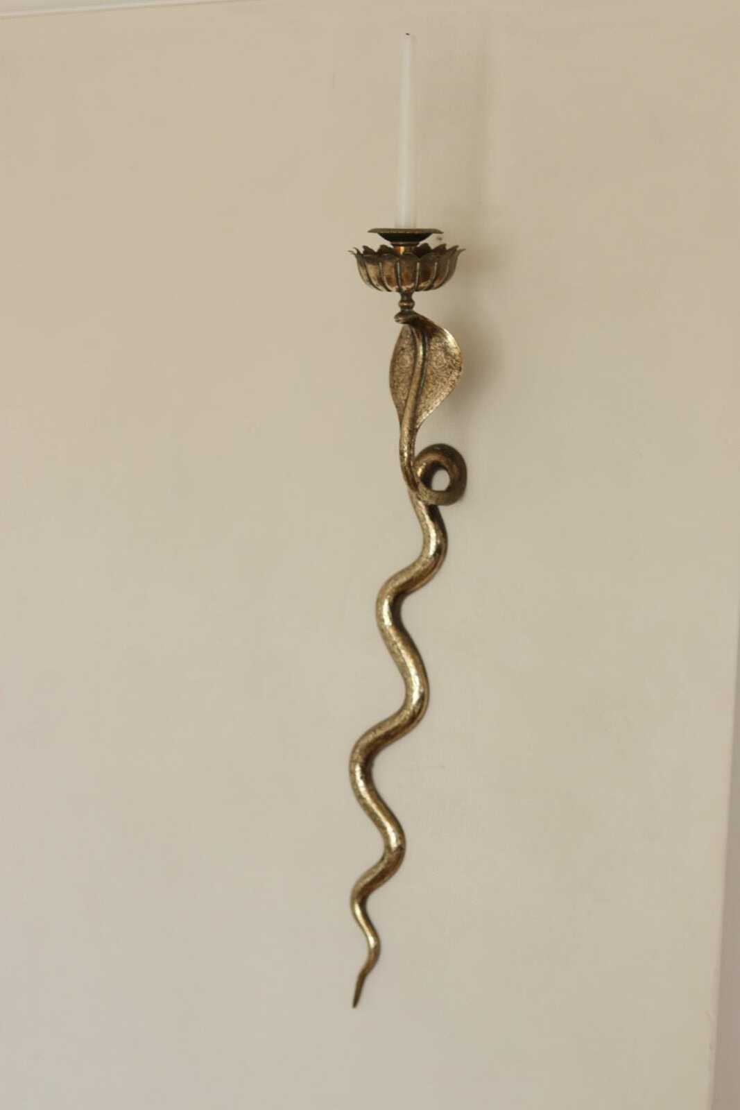 Pair of Egyptian Revival Style Engraved Brass Cobra Sconces