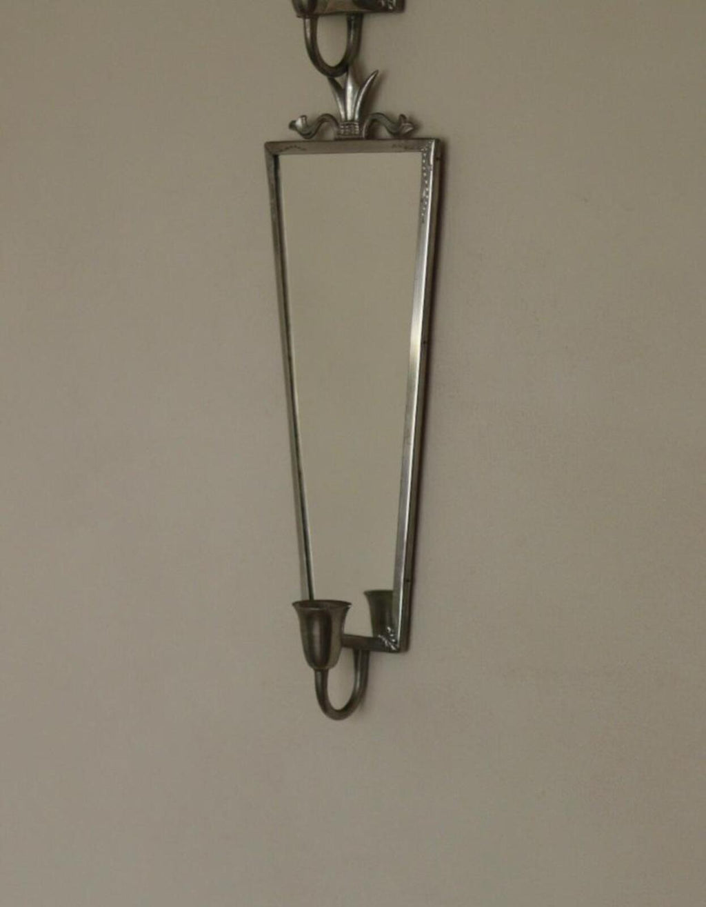 Pair of Mid Century Swedish Pewter Sconces with Mirror
