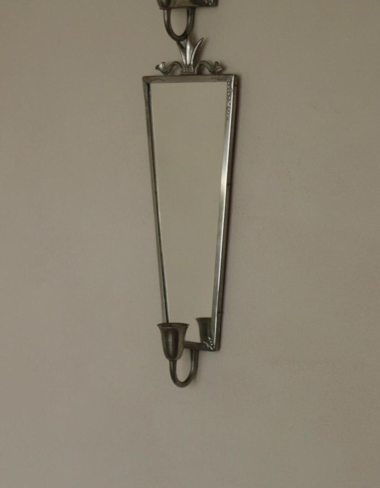 Pair of Mid Century Swedish Pewter Sconces with Mirror