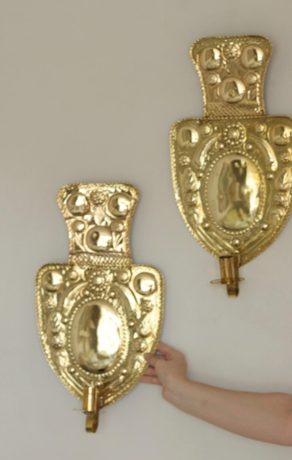 Large Baroque Style Mid-Century Brass Swedish Sconces
